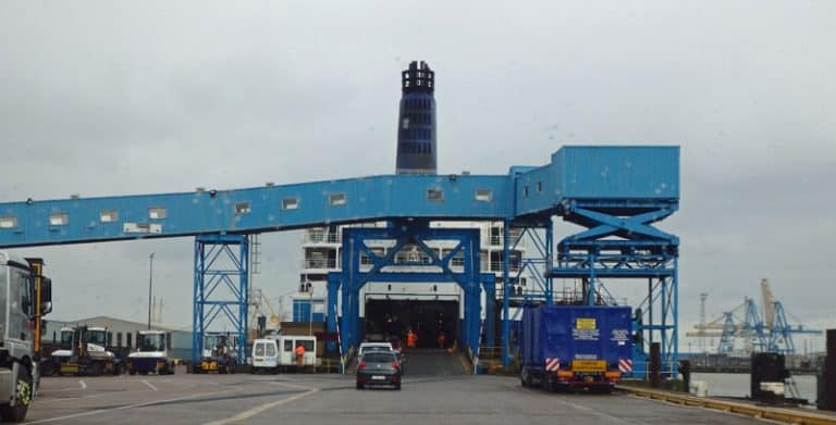 driving onto the Hull to Zeebrugge ferry