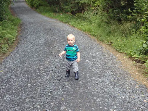 Toddler out walking in forest