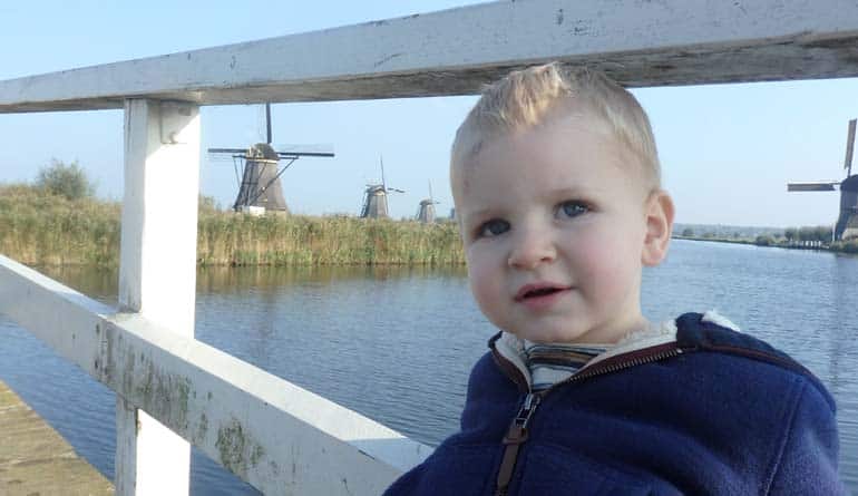 Young toddler at Kinderdijk Windmills