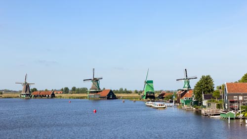 Row of windmills of the Zaanse Schans in Holland