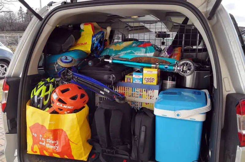 Car packed for a family road trip