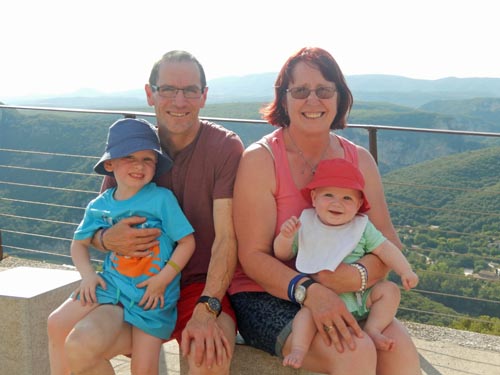 grandparents on holiday with their 2 grandchildren in the Ardeche