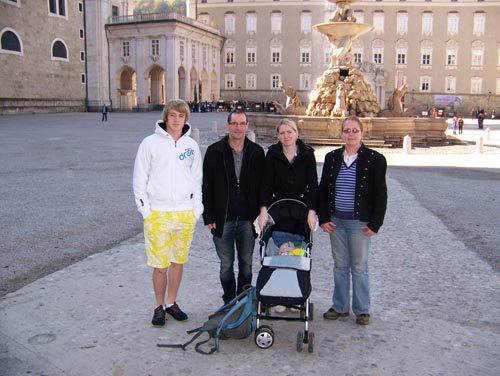 Family posing in Salzburg town centre