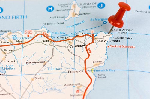 Street Map of John O' Groats with red pin