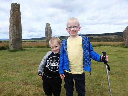 The boys posing at the Stone Circles on Machrie Moor