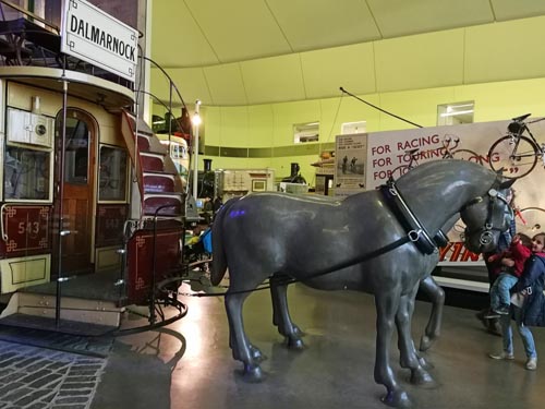 Horses pulling a tram at Riverside Museum