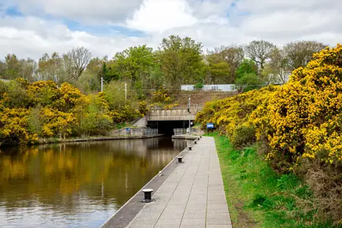 A tunnel leading from Union canal to Falkirk wheel boat lift in central Scotland